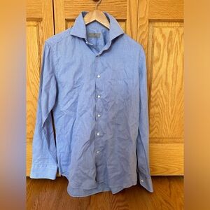 Men’s blue dot Canali button down shirt with white buttons. Lightly worn.